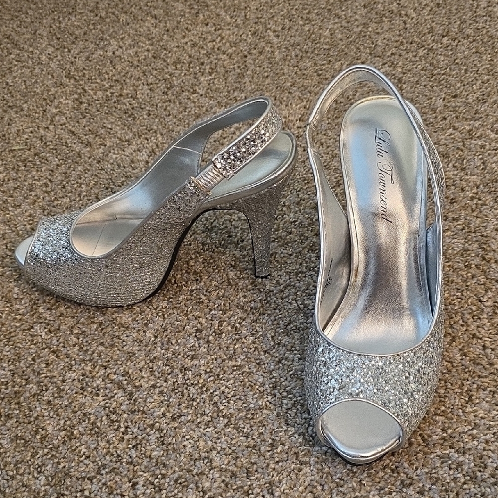 Lulu Townsend Silver Crystal Embellished Heels